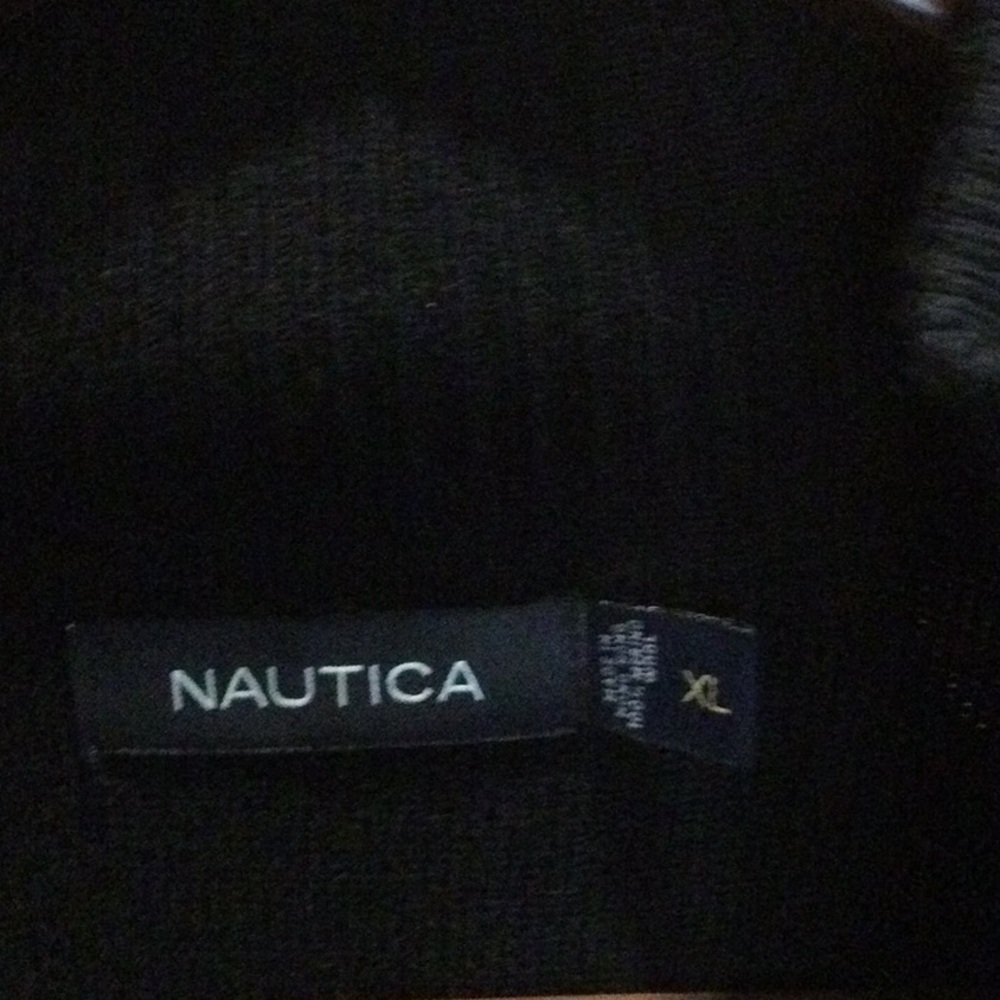 Sweater, NAUTICA, Men’s XL black merino wool, top/bottom zipper, 28in long.